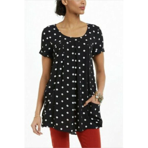 Anthropologie Holding Horses Oversized Lightweight Rayon Polka Dot Tunic Top - Picture 1 of 8